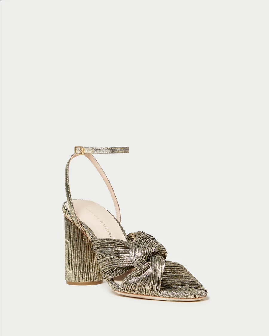 Loeffler Randall Reed Twist Heel Sandals in Dark Gold Lame - Elegant Women's Shoes