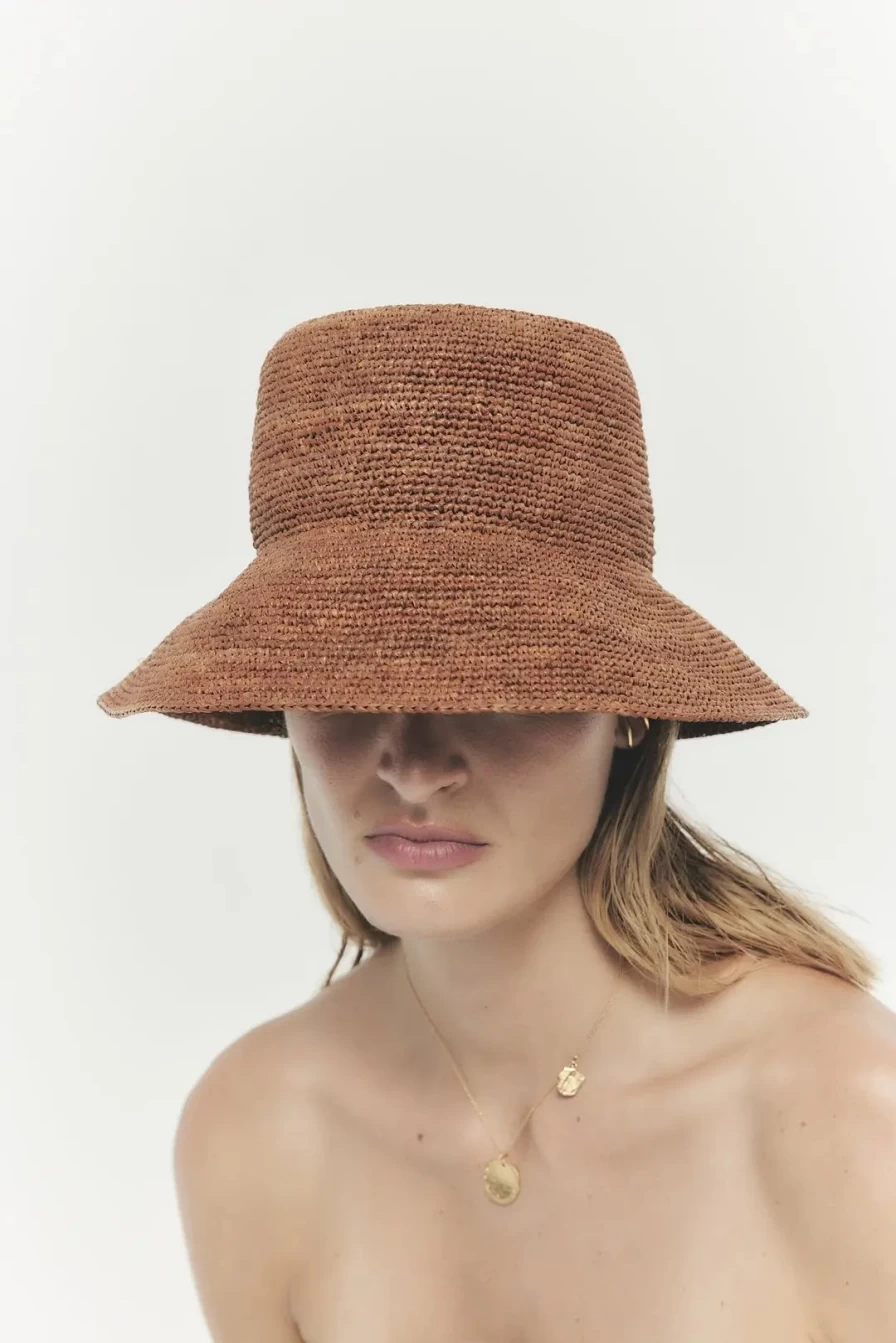 Janessa Leone Chestnut Felix Hat for Women - Luxury Wide Brim Wool Fedora