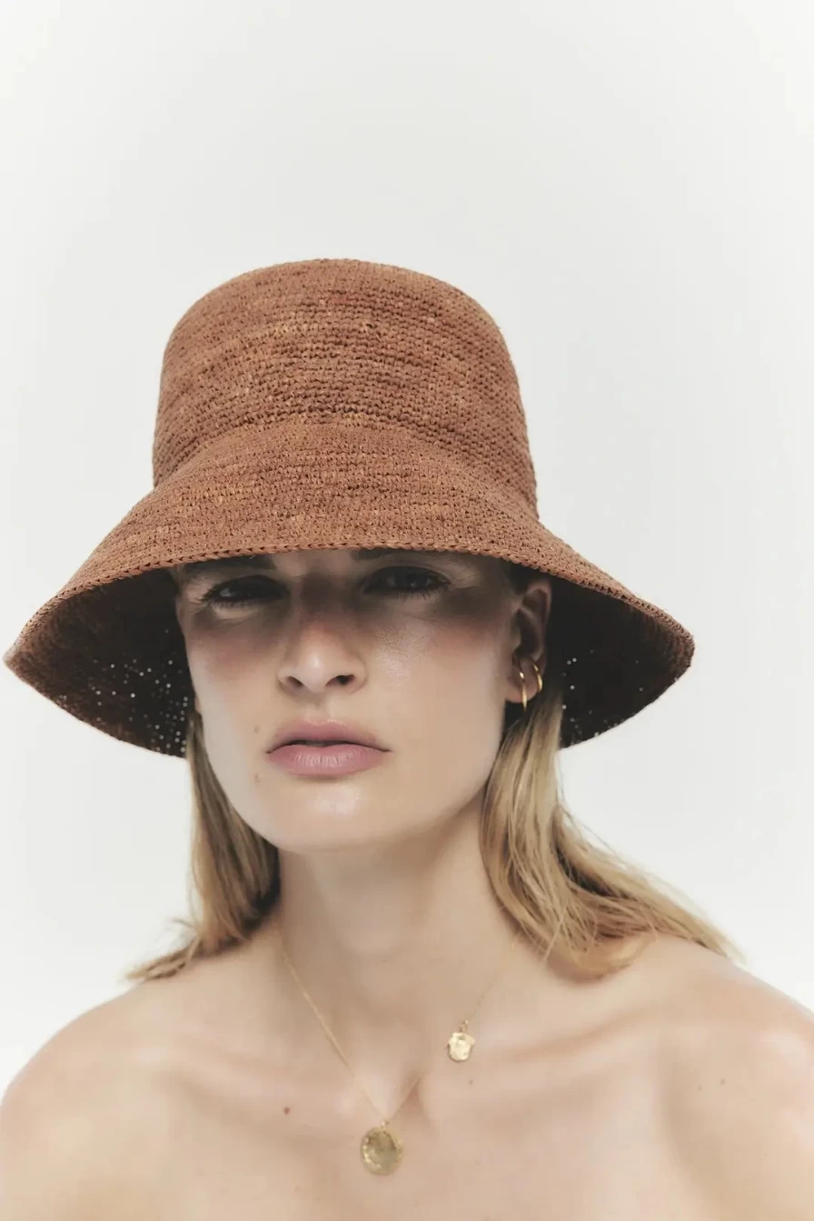 Janessa Leone Chestnut Felix Hat for Women - Luxury Wide Brim Wool Fedora