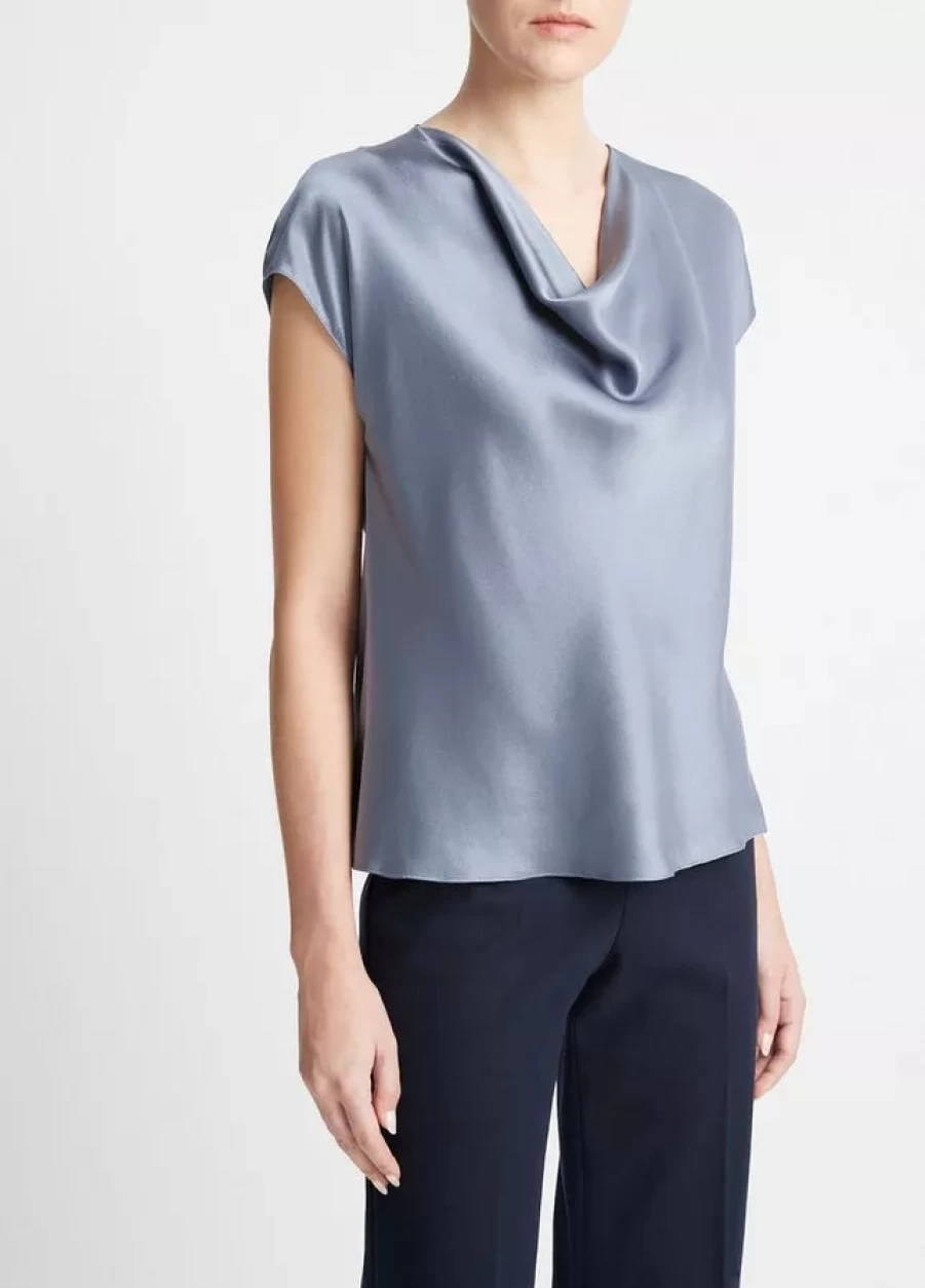 Vince Cowl Neck Cap Sleeve Blouse in Iris Smoke - Elegant Women's Tops