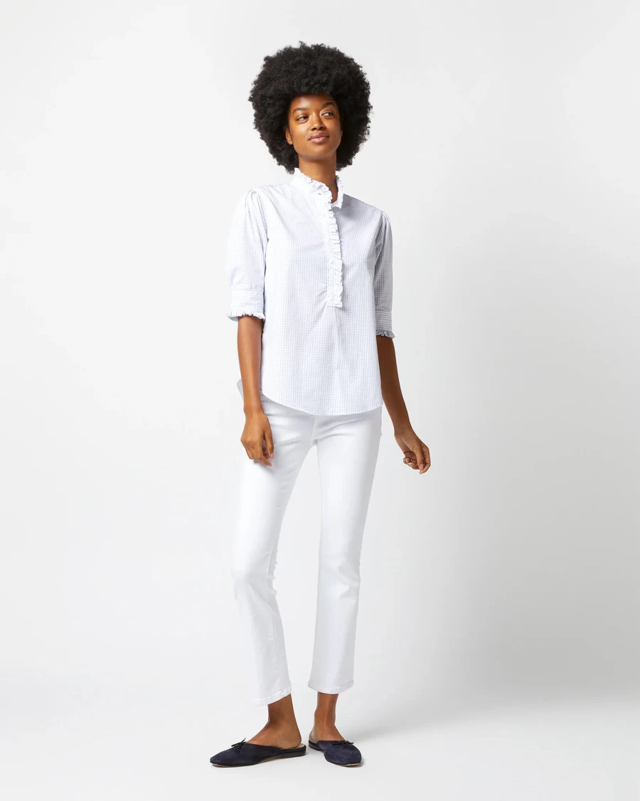 Ann Mashburn Elbow-Sleeve Frill Blouse - Women's Ruffled Shirt with Puffed Sleeves