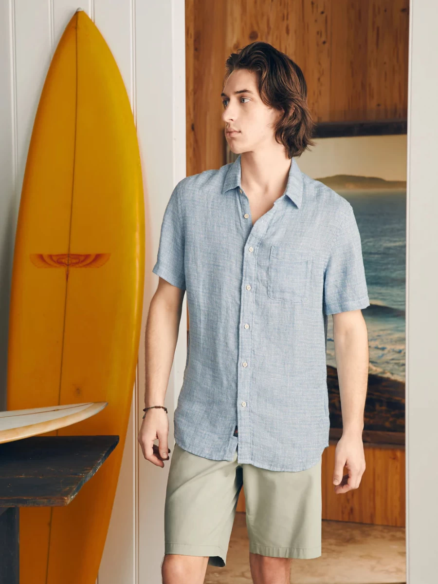 Faherty Men's Short Sleeve Basketweave Shirt - Lightweight Casual Summer Top