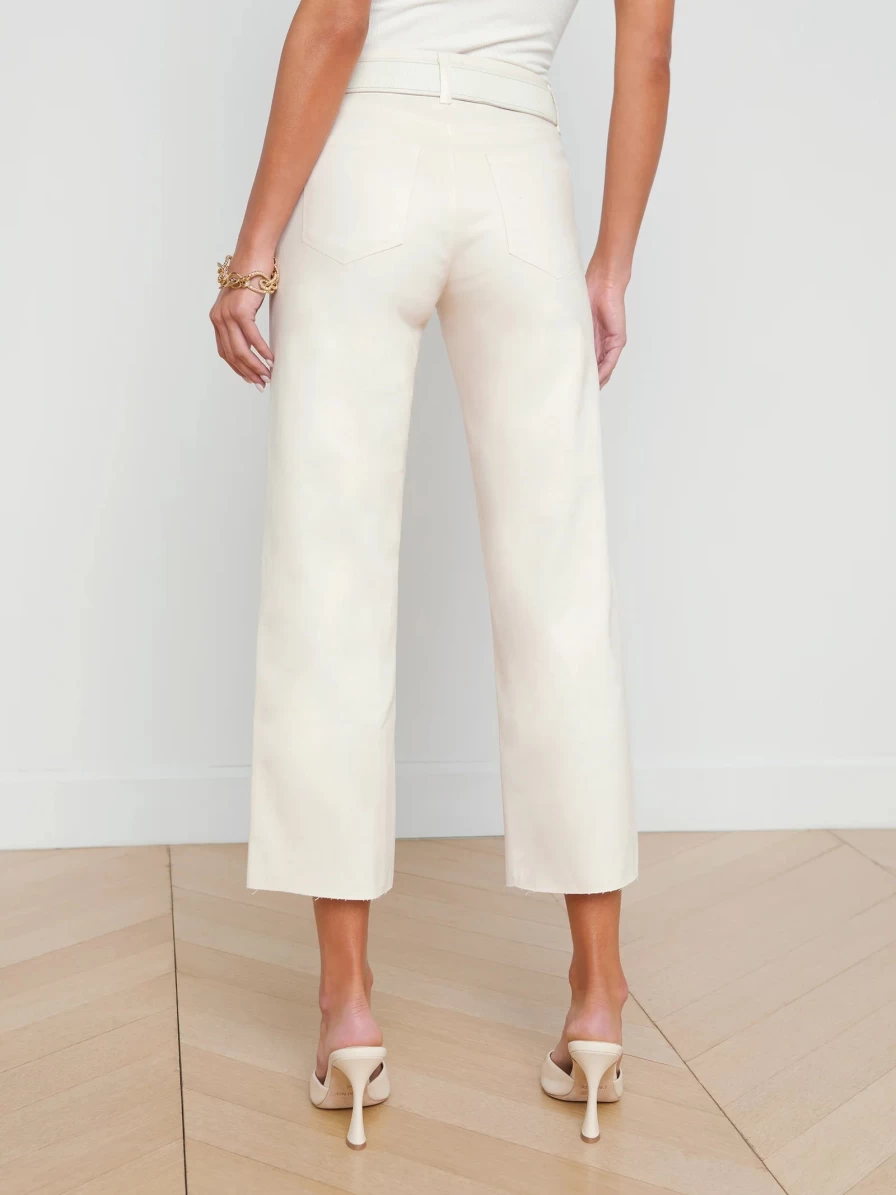 L'Agence Wanda High Rise Crop Wide Leg Jeans in French Vanilla Coated